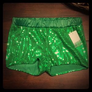 Green sequined shorts